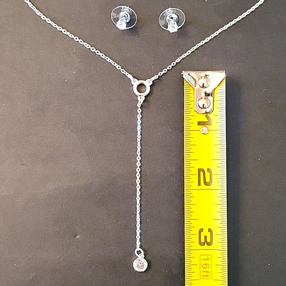 NEW Dainty Silver-tone & Cubic Zirconia Dangle Necklace & Earrings Set! 16" - Picture 8 of 15